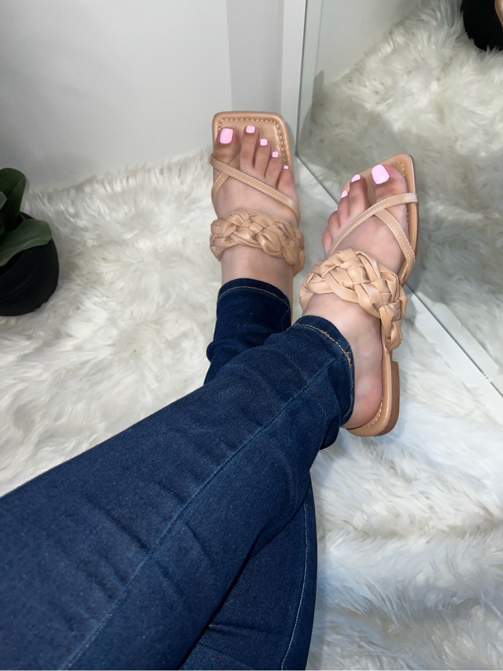 Braided Strap Women's Slide Sandals - Nude